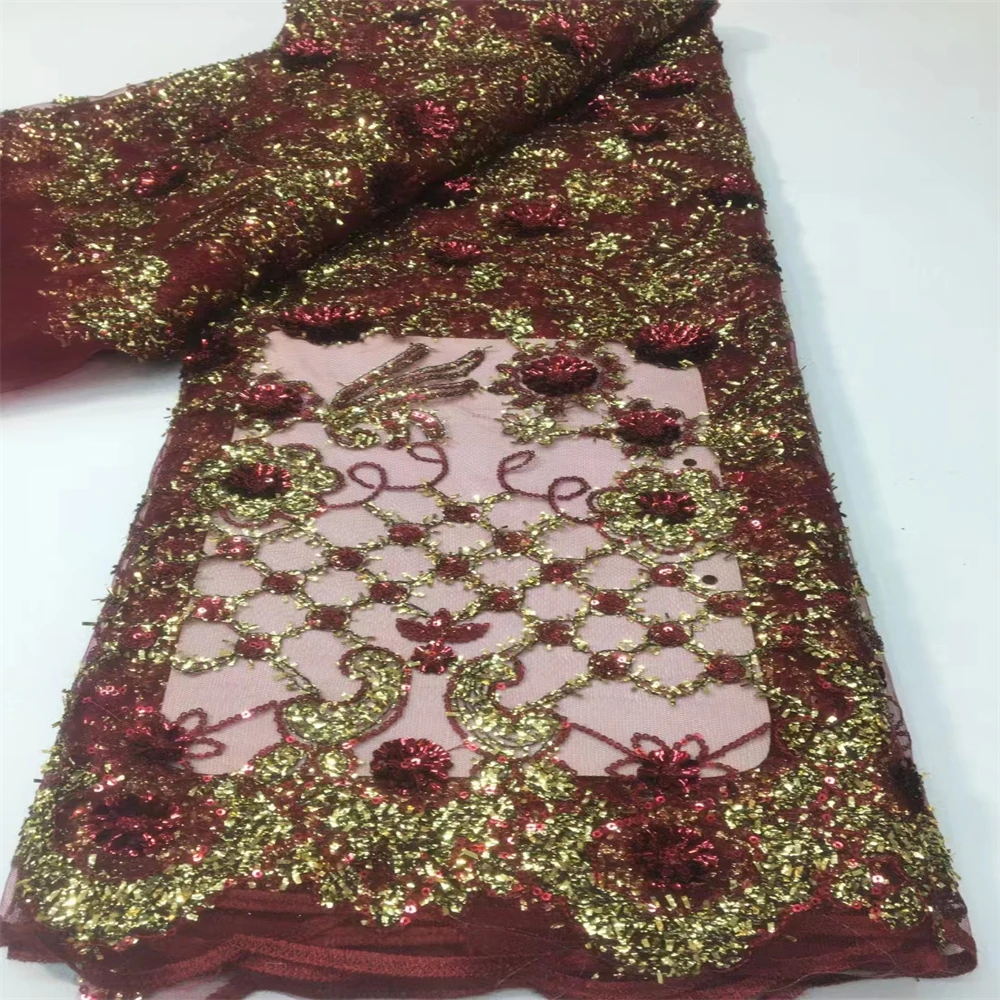 

New style with sequins lace fabric african lace fabric high quality French lace fabric sequins Nigerian lace fabric CD-125