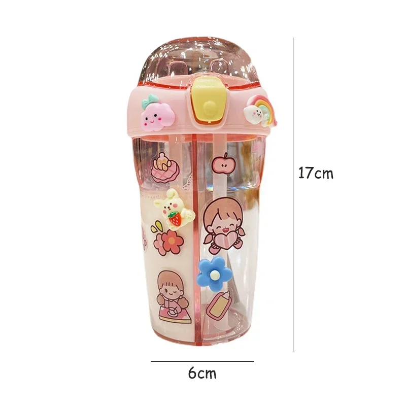 430ml Cute Children Double Drinking Water Bottle Straw Portable Bottle Student Couple Plastic Cup Gift School Kids water bottle plastic water bottle plastic cup