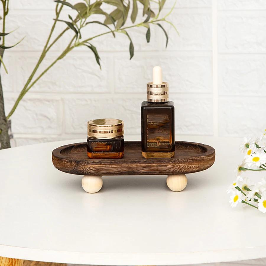 1pc Multi-functional Wooden Tray, Suitable for Aromatherapy, Key Storage, Etc. Elliptical Design