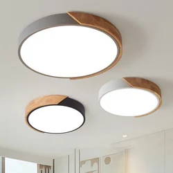LED Ceiling Light Modern Nordic Round Lamp Wooden Home Living Room Bedroom Study Surface Mounted Lighting Macaroon Home Decor