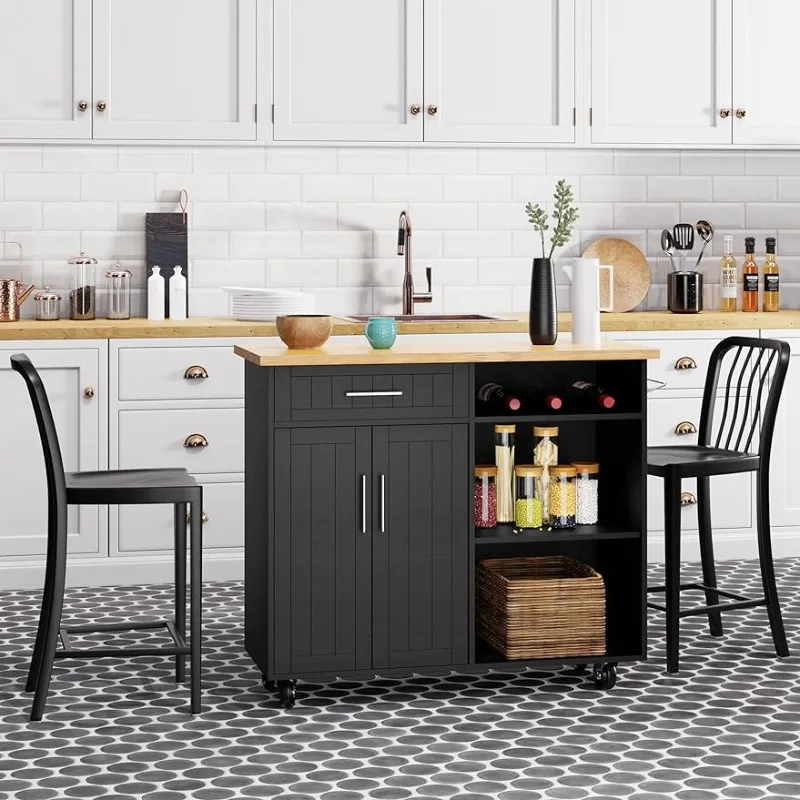 

Shintenchi Kitchen Island Cart with Storage,Rolling Kitchen Island Side Table on Wheels with Large Worktop,Storage Cabinet