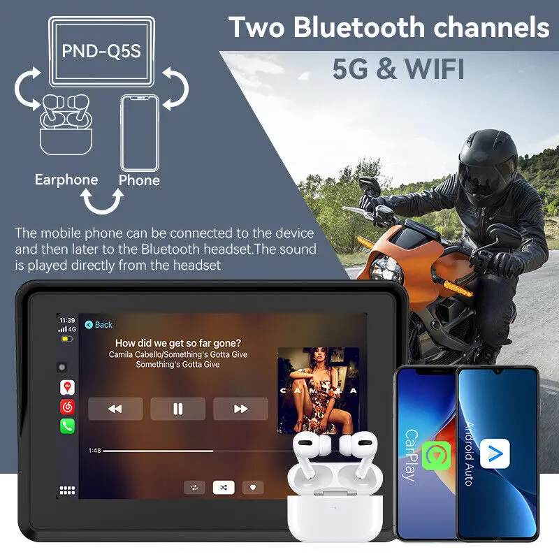 조이오토 오토바이 카플레이 스크린 방수 GPS 및 블루투스 & 안드로이드 오토용 듀얼 블랙박스 탑재