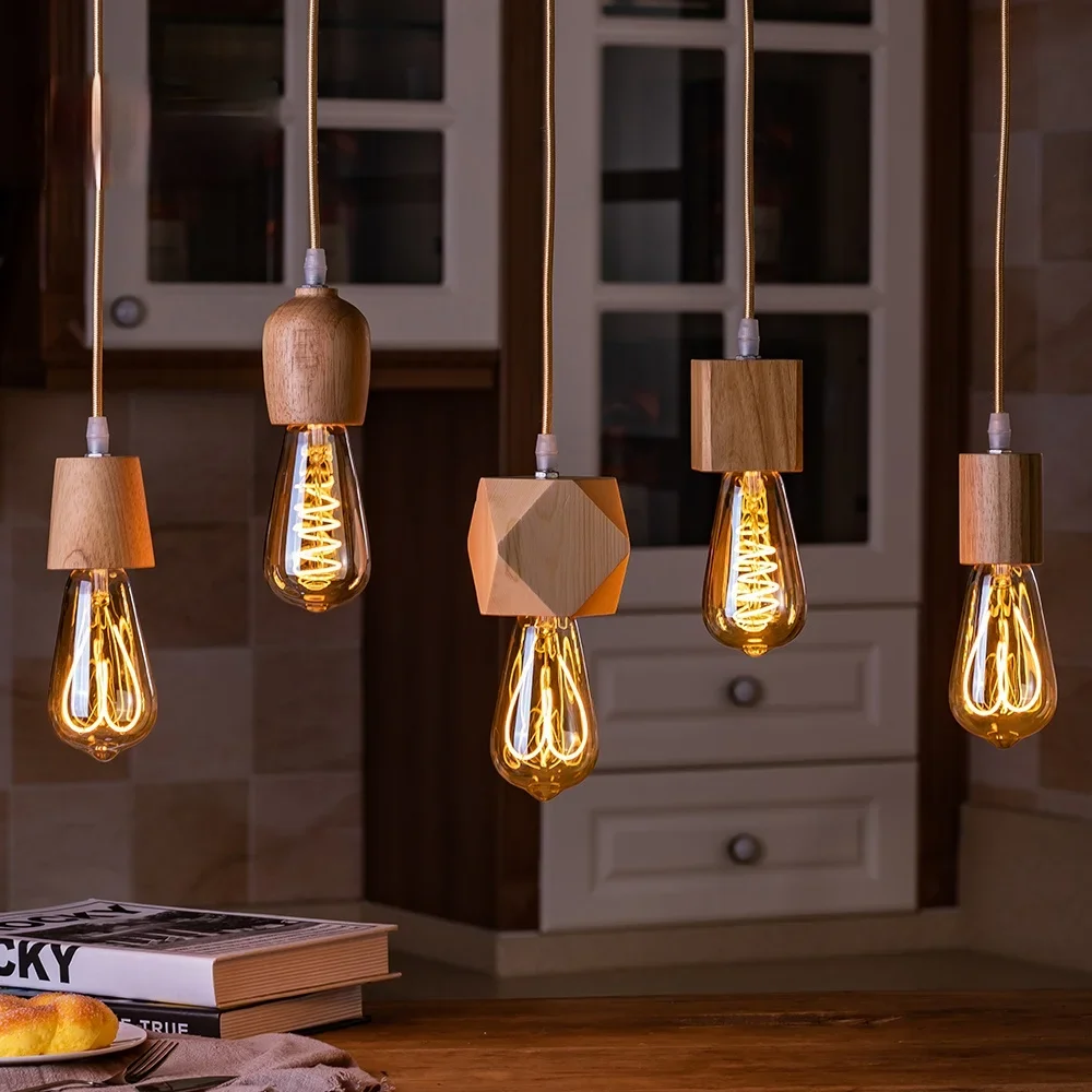 

Pendant Lights Personality Loft Lights 1PCS Wooden Pendant Lights Wood Pendant Lamp for Bedroom Homelamp for Kitchen Cafe Bar De