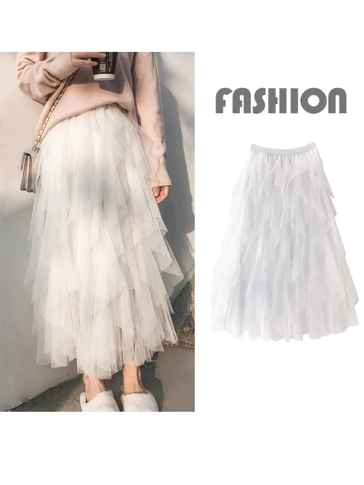 Bridesmay Tule Rokken voor Vrouwen Fairy A-lijn Pluizige Mesh Gelaagde Midi Lange Tutu Rok Halloween Tea Party Tutus, M