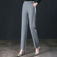 2025 Spring Fall Black Elegant Career Formal Suit Pants Women, Khaki Straight High Waist Loose Women's Work Trousers/cargo Pants - Image 5