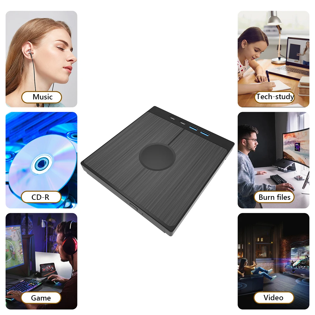 USB 3.0 타입 7-in-1 다기능 외장 CD/DVD 버너 1 TF/SD 카드 CD/DVD 디스크 플레이어, 읽기 속도 CD-ROM 24X, DVD-ROW 8X