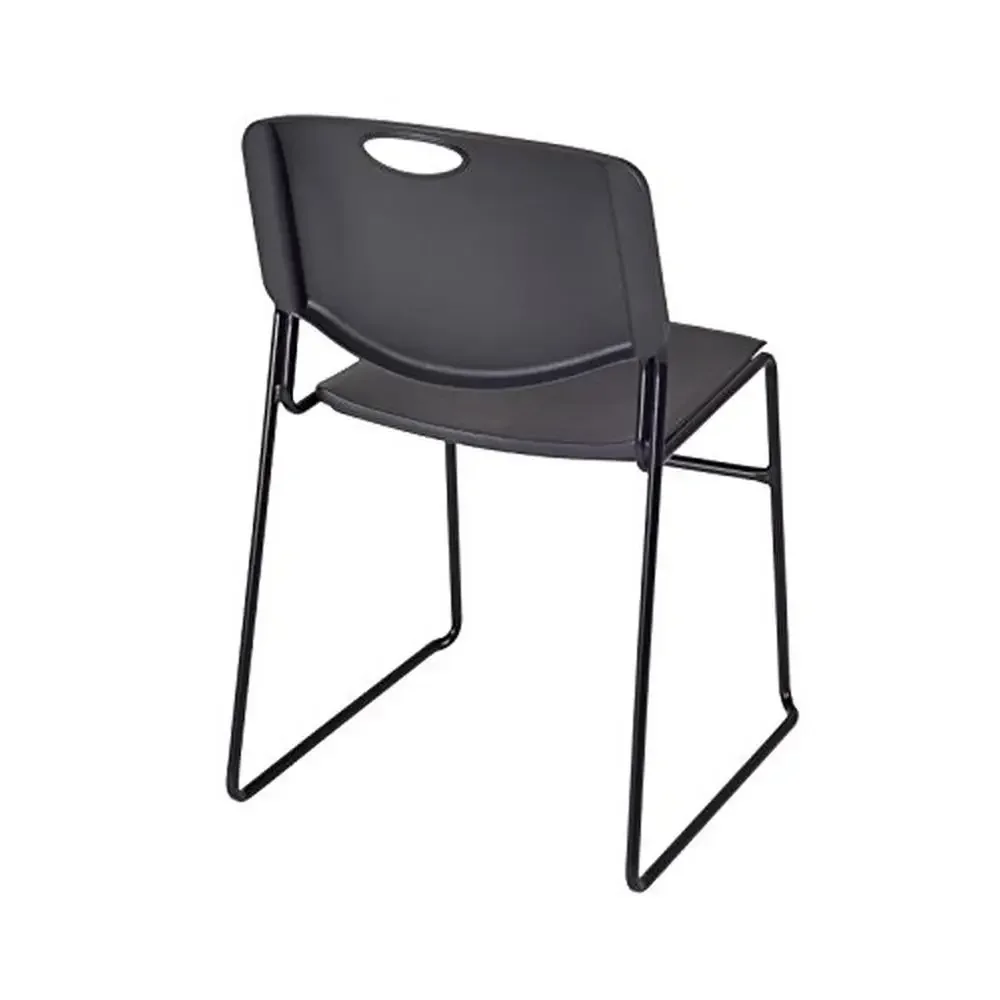 Maple Finish Round Breakroom Table Set with 4 Black Zeng Stack Chairs Thermal Fused Melamine Top X-Base Antimicrobial 124lbs 6