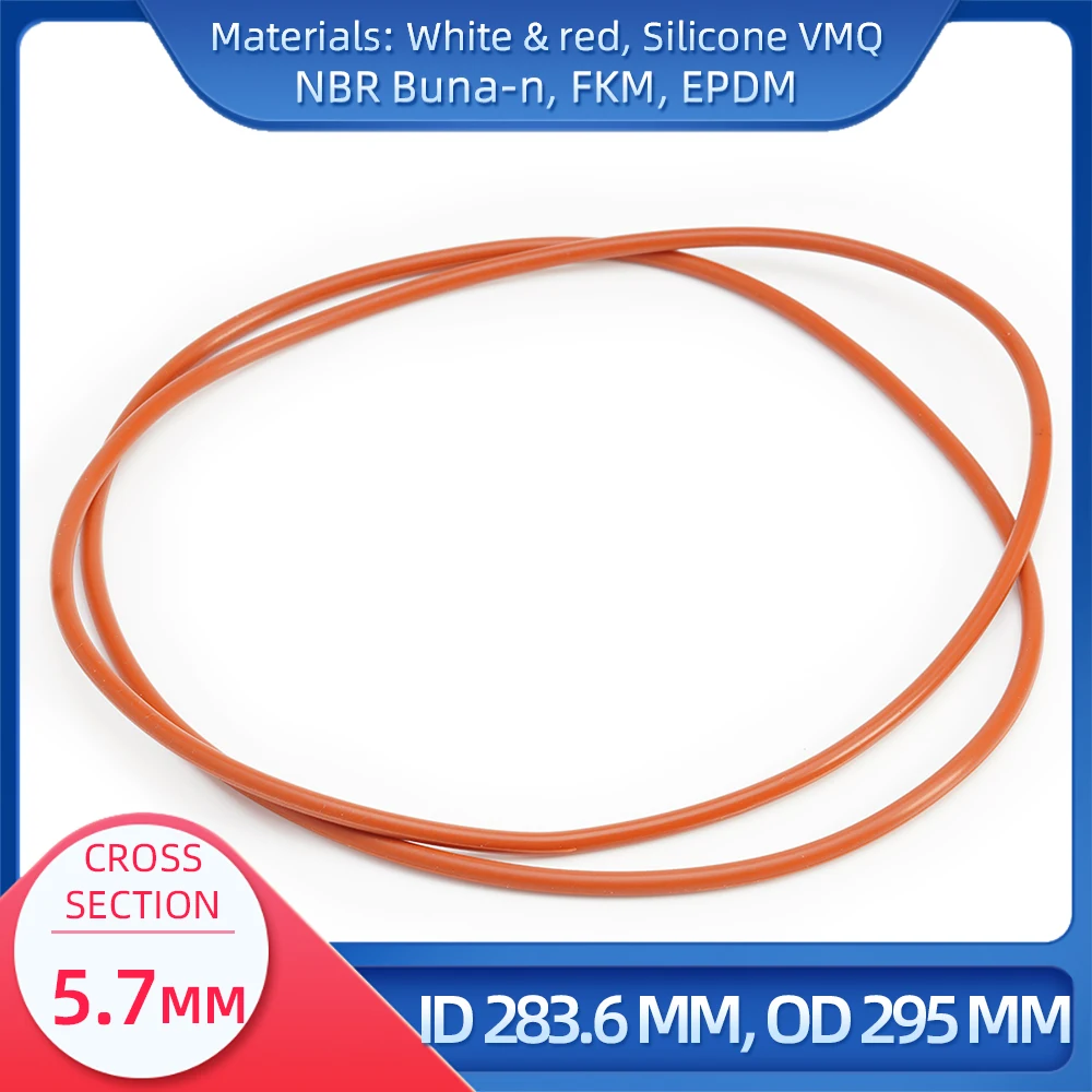 

O Ring CS 5.7 mm ID 283.6 mm OD 295 mm Material With Silicone VMQ NBR FKM EPDM ORing Seal Gask