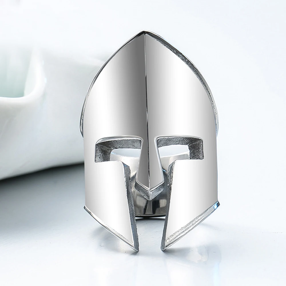 Fashion Punk Polish Spartan Ring For Men Unique Prepotente In Acciaio Inossidabile Spartan Helmet Ring Biker Jewelry Gift Dropshipping