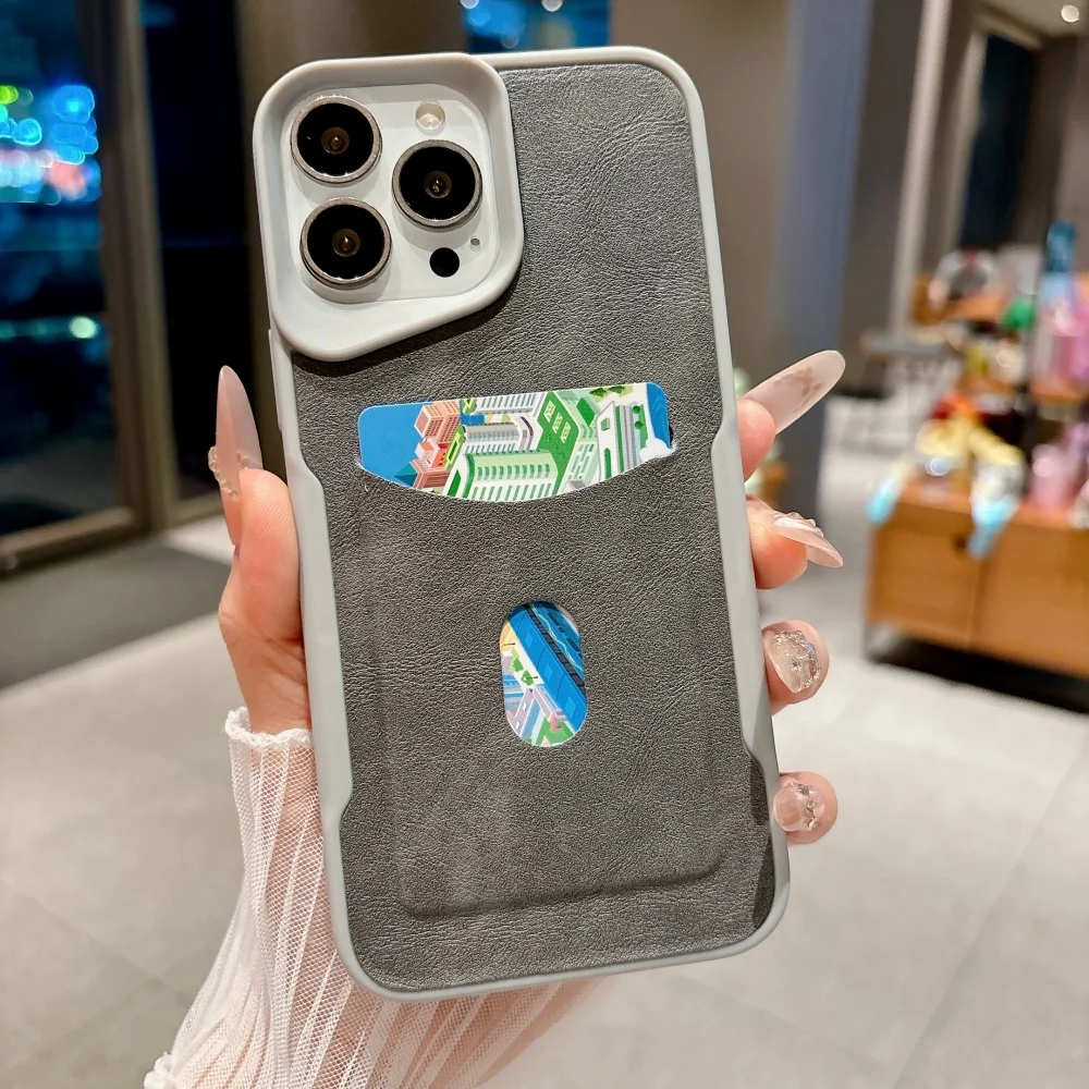 Elegant Leather Texture Card Holder Phone Case with Shockproof Matte Design