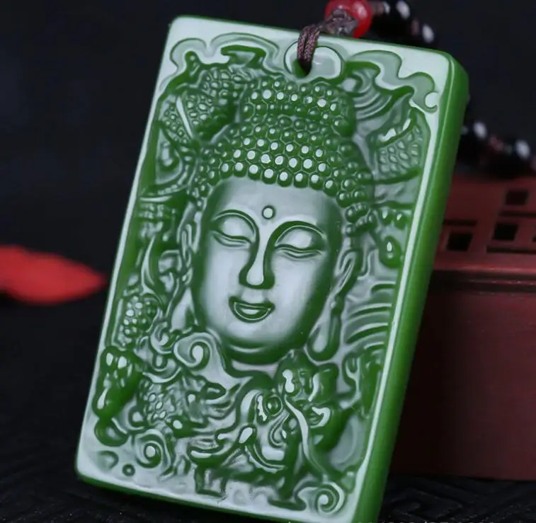 

Natural jade Green Jasper jewelry jade Pendant Amulet statue Bodhisattva