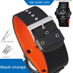 Premium Rubber and Nylon Replacement Strap for Casio G - SHOCK Watches (Black orange Steel)