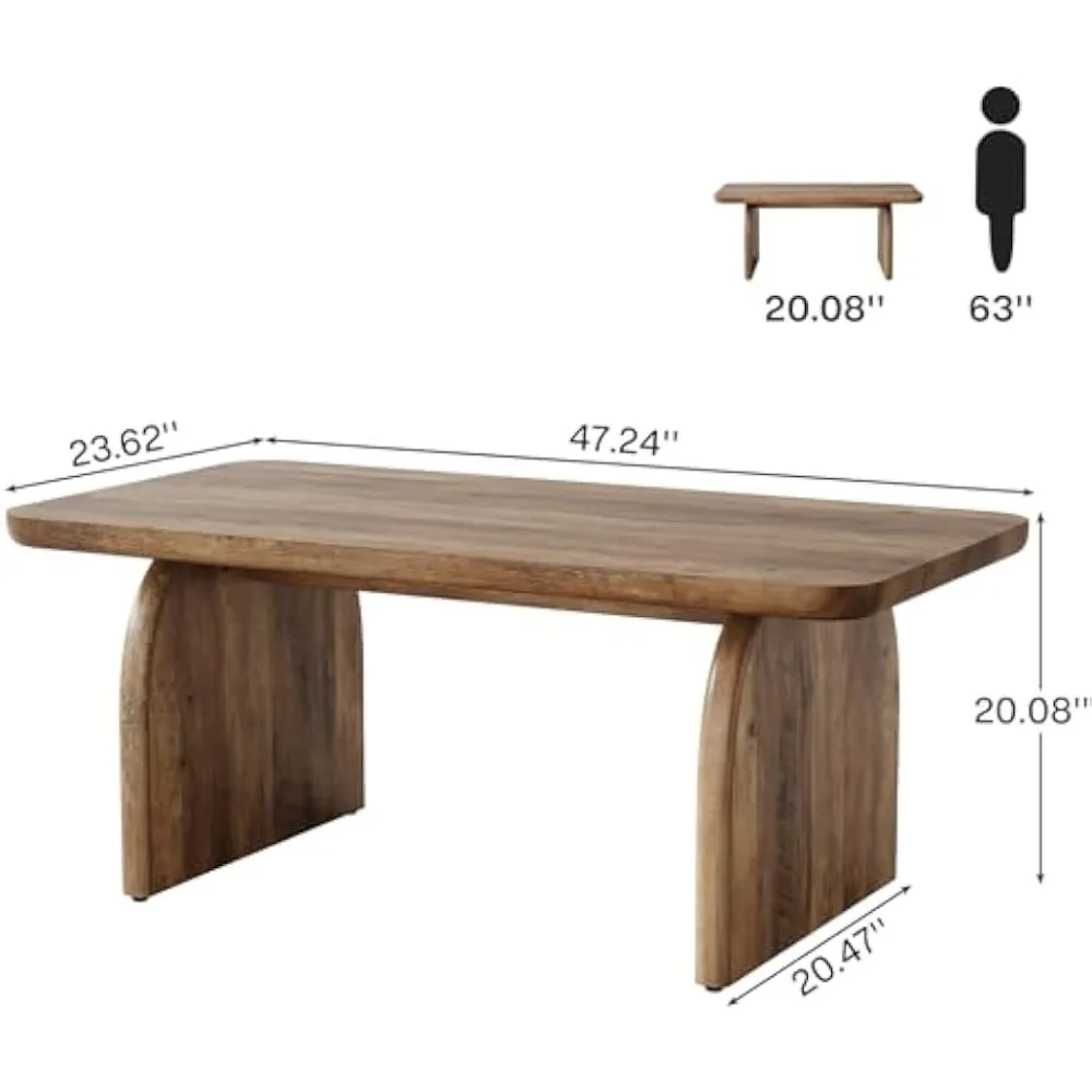 Rectangle Coffee Table, 47-Inch Wood Rectangular Living Room Table, Farmhouse Accent Center Table Low Cocktail Tea Table with S 2