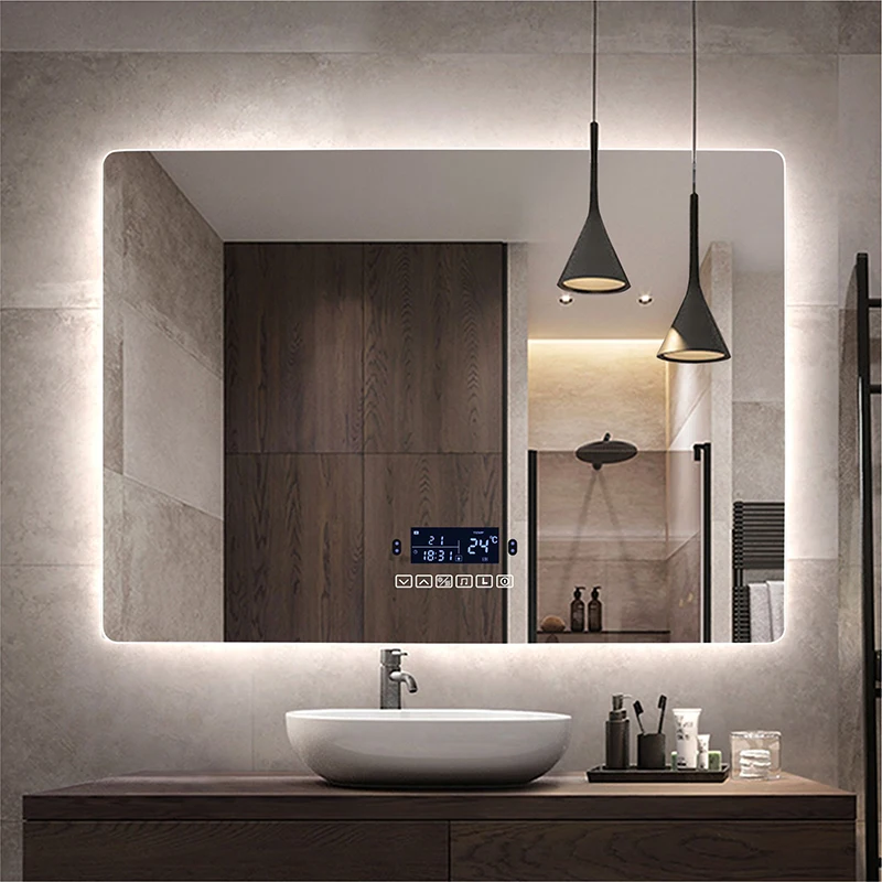 60x80cm Dimmable LED Smart Rectangular Wall Mounted Bathroom With Body Induction Anti-Fog Bluetooth Backlit Light Vanity Mirror