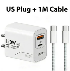 High - Power 120W GaN Dual - Port Fast Charging USB - C Wall Adapter - US Charger and Cable