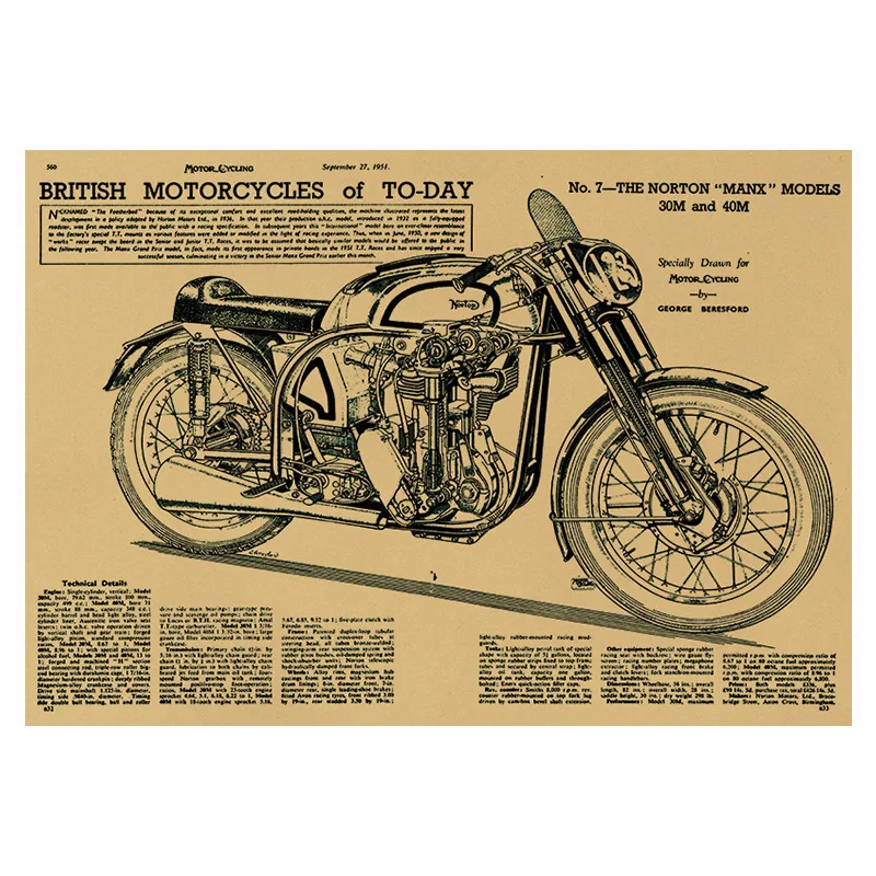 

Model Figure Motorcycle NORTON poster MANX Kraft paper poster printed painting core Home Den decorative painting