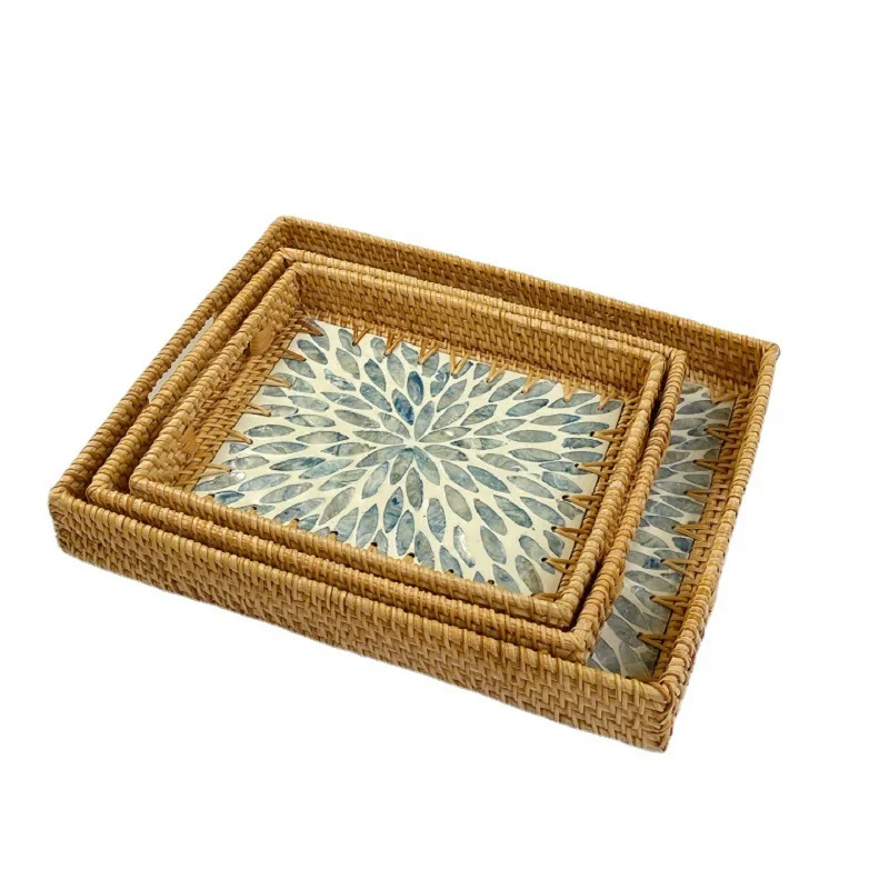 Colorful Shell Rattan Tray Creative Fruit Bread Tray Tea Set Shelf Home Decoration Room Storage Box Desktop Decoration