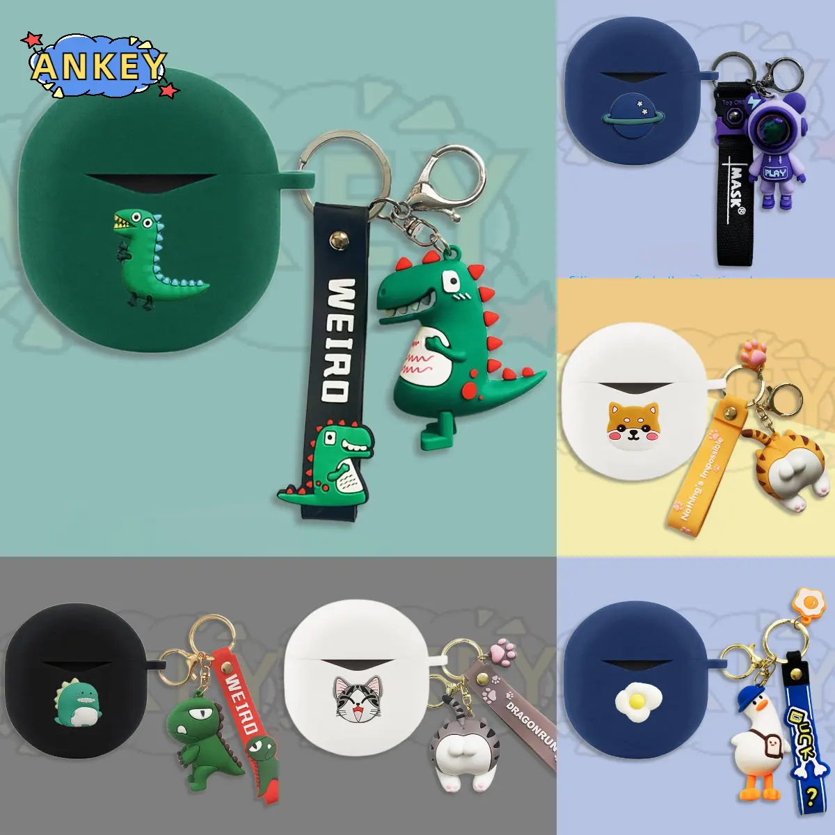 Per Anker Soundcore Air 4 / Air 3 Deluxe / Air 3 Pro Custodia In Silicone Per Auricolari Cute Dinosaur Earbuds Cover Per Cuffie Skin