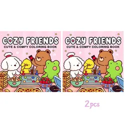 Deluxe Cozy Friends Coloring Book - Premium Paint - By - Number Kit for Stress Relief and Relaxation (Rose Red)