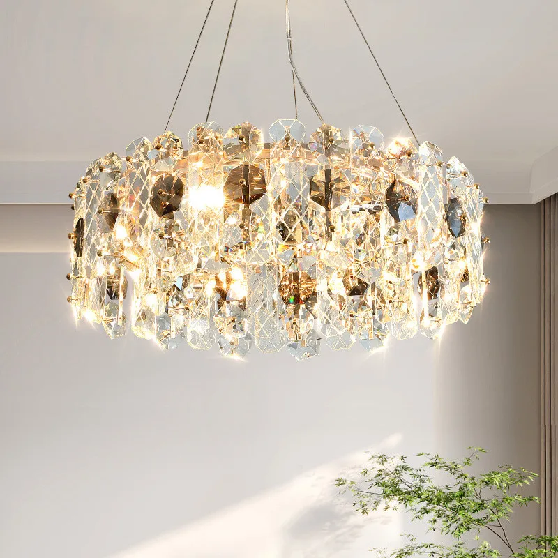 

Luxury Lustre Crystal E14 Chandelier Round Metal Pendant Lights Modern Living Room Pendant Chandelier Lighting Decor Led Lamp