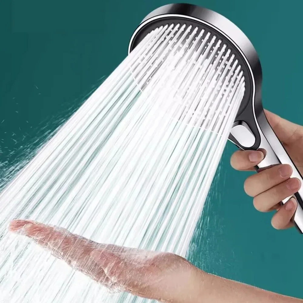 

High Pressure Large Flow Shower Head Silver 3 Modes Water Saving Spray Nozzle 13cm Big Panel Massage Rainfall Bathroom Shower