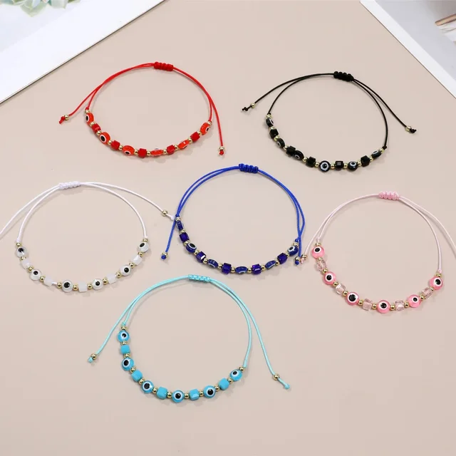 12 pièces nouveau mauvais œil carré Bracelet en cristal bracelets de prière faits à la main bracelets de cheville réglables poignet bijoux cadeau pour ami