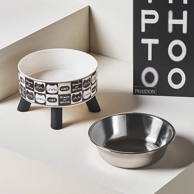 Stainless steel cat bowl - elevated pet feeding tray non-slip and non-dumping design puppy feeding water bowl high column bowl 4