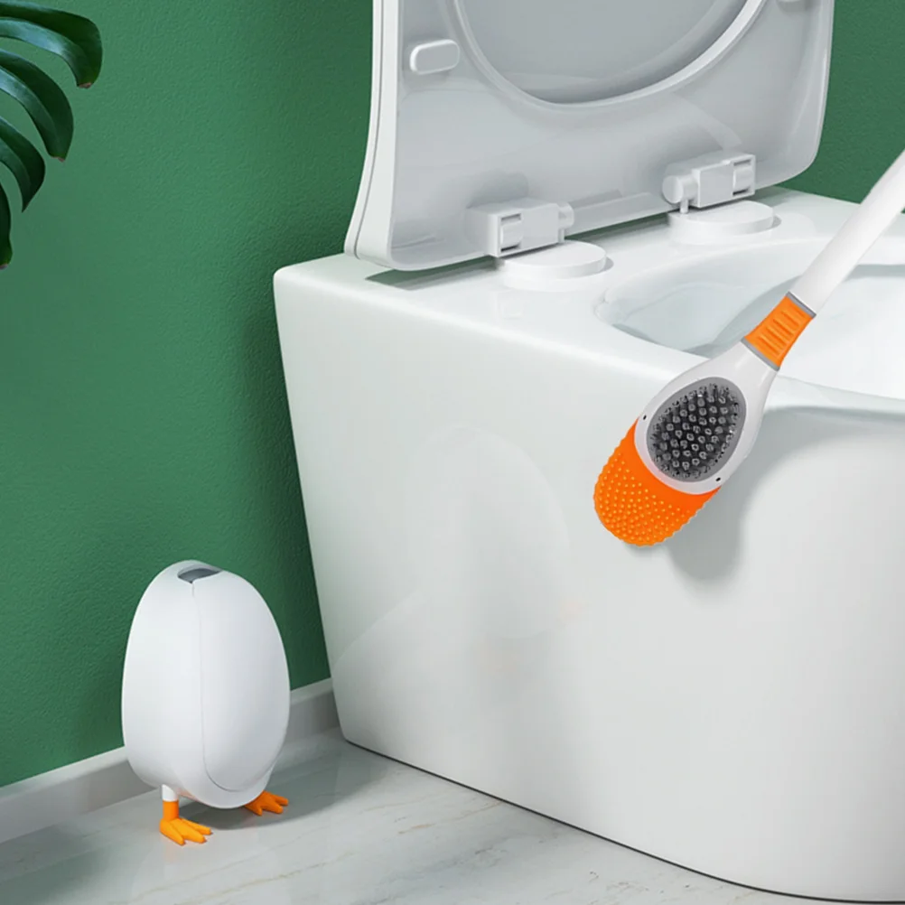 Bristles Silicone Toilet Brush Duck Shape Bowl Cleaner Bathroom Scrub Brushes Toilet Cleaning Tools Hygiene Holder