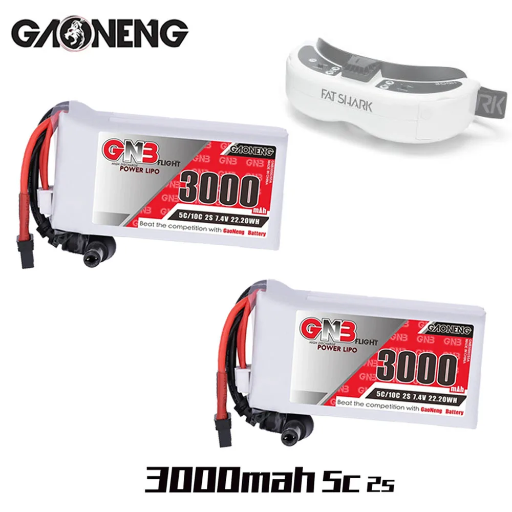GNB Lipo 배터리 전원 표시기, Fatshark 안경, Dominator Skyzone FPV 고글, RC 드론 배터리, 2S, 7.4V, 3000mAh, 5C, 10C