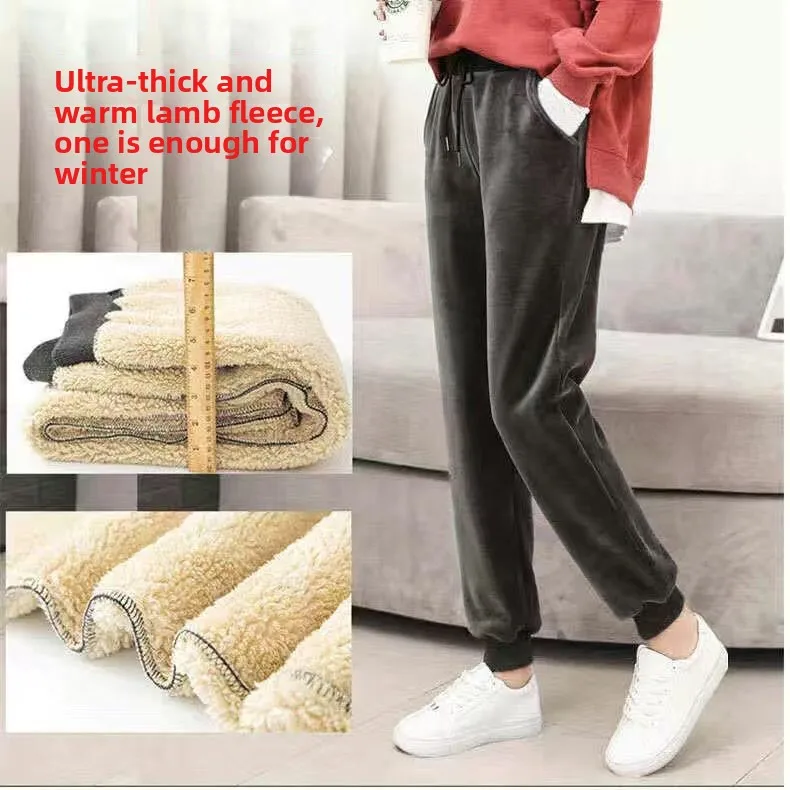 Thiened Fce Velvet Sport Pants Women's Loose Casual Harlan Pants Autumn Winter Warm Street Sle High Waist Nine Points