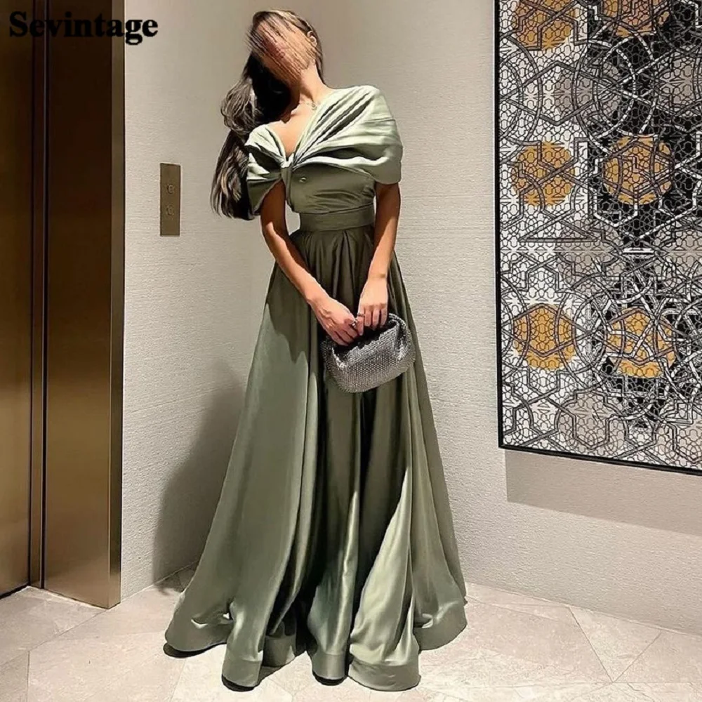 

Sevintage A Line Soft Satin Arabic Women Evening Dresses 2023 Cap Sleeves Prom Gowns Floor Length Dubai Formal Club Party Dress