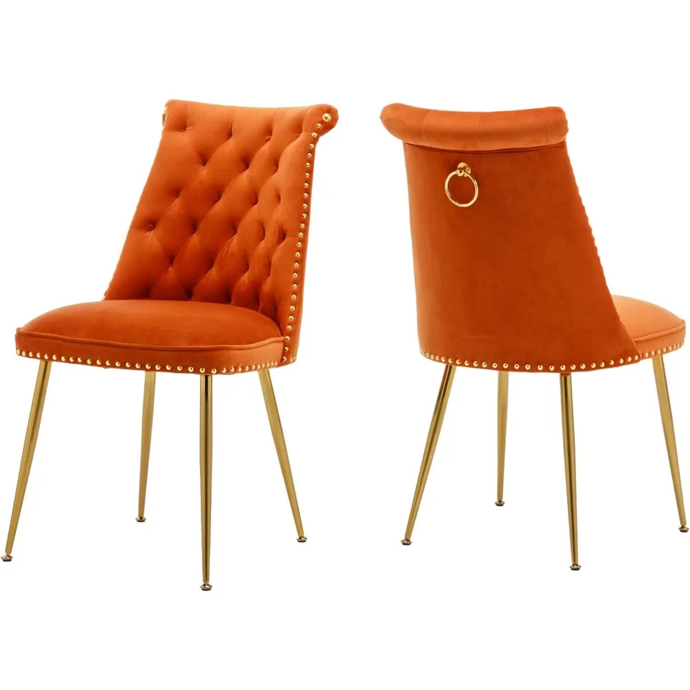 

Kitchen Mobile Dining Chairs Set of 2 Furniture Modern Metal Chairs With Gold Handle and Gold Legs Living Room Chair Home