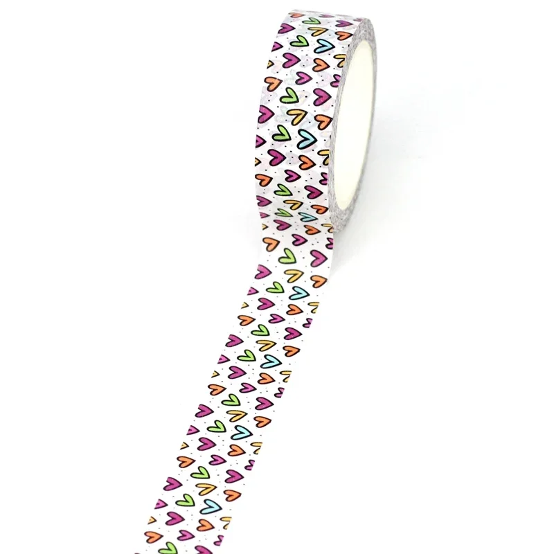 2025 NEW 1PC 10M Decorative Colorful Hearts Washi Tape for Scrapbooking Journaling Adhesive Masking Tape Cute Stationary 3