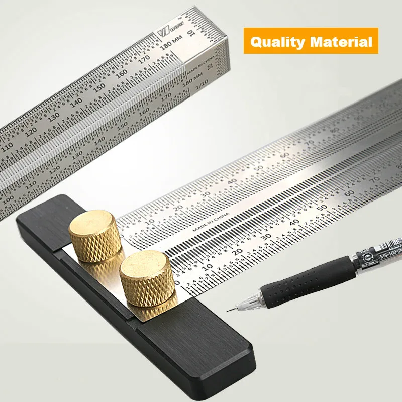 Felenny 180mm Woodworking Ruler Alloy Steel Woodworking Scribing Angle Ruler Carpentry Marking Measuring Tools