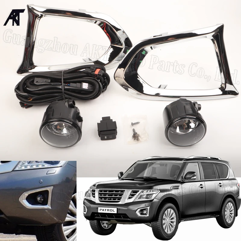 

for Nissan FORNS PATROL 2014-ON Car Front Bumper Fog Light Lamps With Harness Wiring Cover Grille