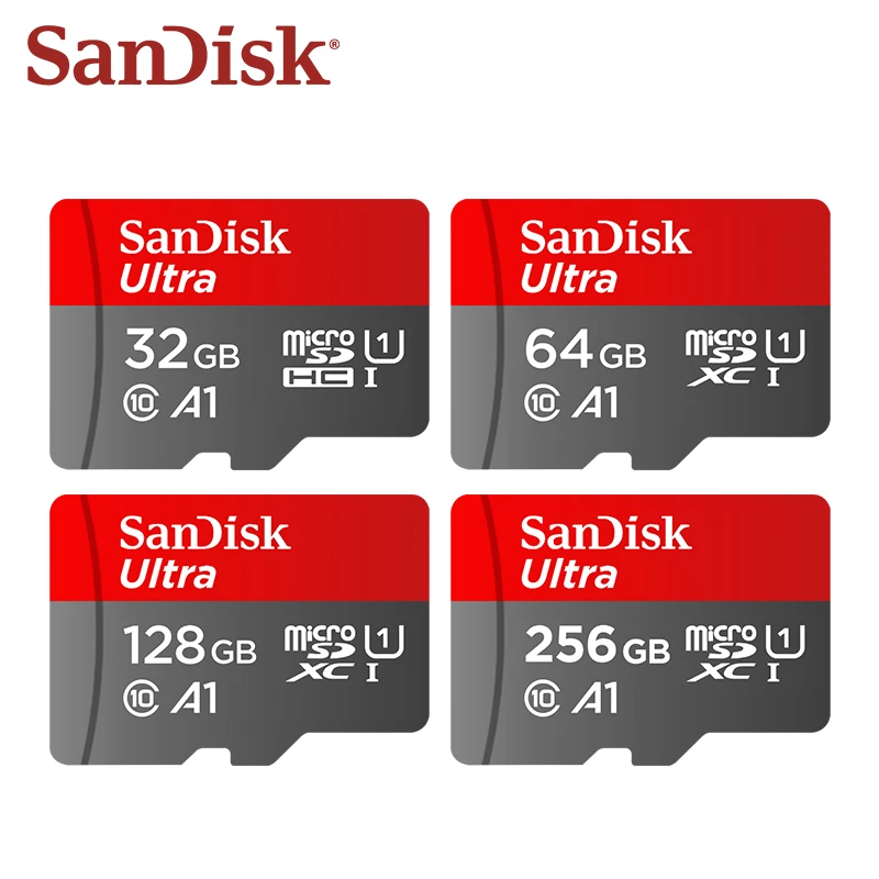 샌디스크 울트라 microSD 메모리 카드 A1 C10 플래시 TF 카드 (휴대폰/태블릿용) 32GB 64GB 128GB 256GB 마이크로 SD 저장 카드 최대 100Mb/s