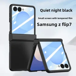 Luxurious Skin Feel Fully Wrapped Phone Case with Tempered Film and Solid Color Design for Galaxy Z Flip 6 (Black)