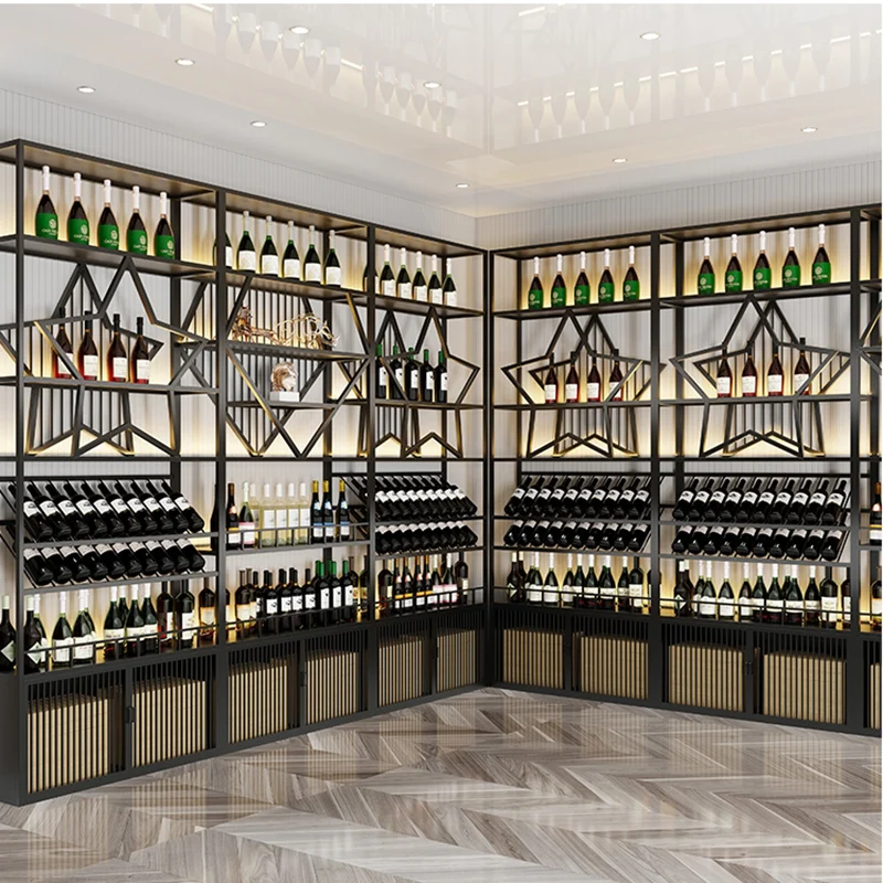 Estante de exhibición de Vino dorado, Botellero grande de lujo, decoración  de pared moderna, tienda de licor - AliExpress