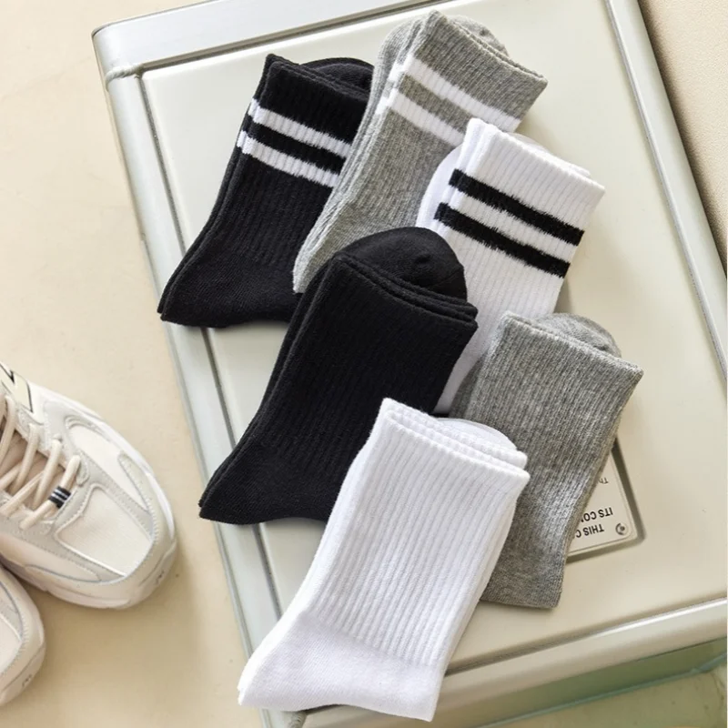 Men Women Mid Calf Socks Black White Grey Casual Crew Socks Ultra Soft Breathable Unisex Sports Work Daily Outfits 6 10 12 Pairs sports socks casual socks breathable socks solid color socks black socks athletic socks gym socks solid colour socks mid calf socks