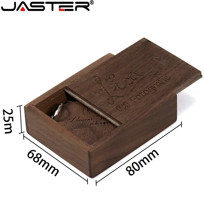 JASTER Free Custom Logo Walnut Wooden Heart + Gift Box USB Flash Drive 8GB-64GB Memory Stick U Disk