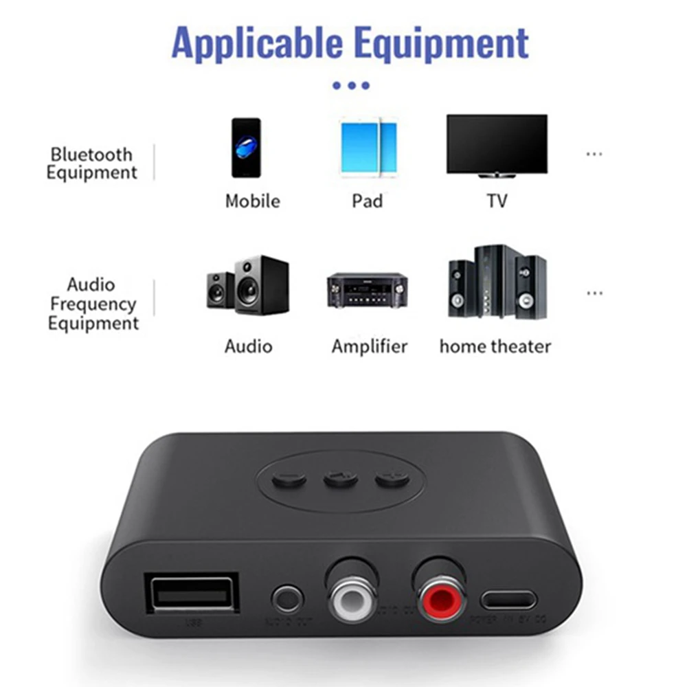 Bluetooth 5.2 Audio Receiver NFC USB Flash Drive RCA 3.5mm AUX USB Stereo Music Wireless Adapter with Microphone