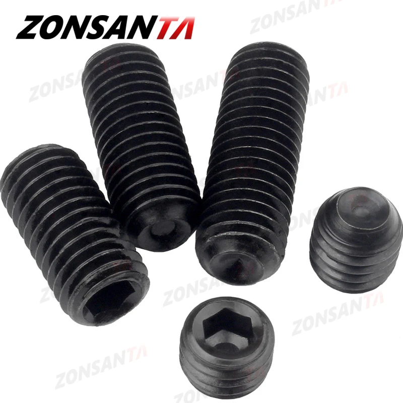 Innensechskant-Cup-Stellschraube M2 M2,5 M3 M4 M5 M6 M8 M10 M12 Schwarz Grade12.9 Kohlenstoffstahlbolzen Headless Concave End Grub Screw DIN916 – Detail 5
