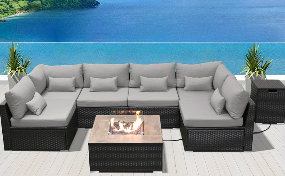 dineli outdoor sofa set with firepit table
