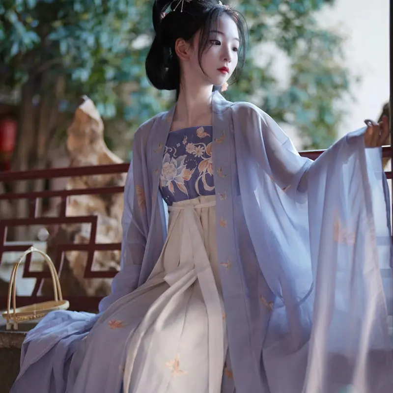 

Chinese Traditional Dress Hanfu Women Original Hanfu Female Tang-made Hezi Skirt Large Sleeve Printed Spring and Summer Suit