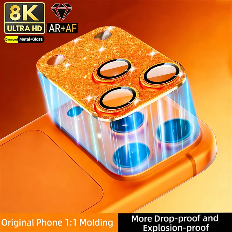Sparkling Diamond Metal Camera Lens Protector with Full Coverage Glass