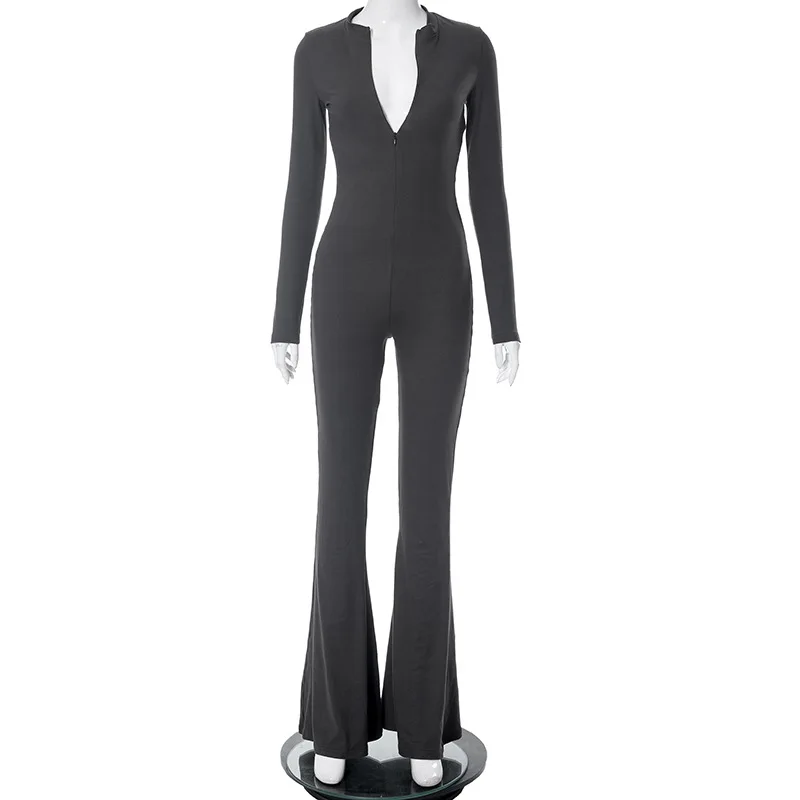 InsLike-Bodycon Slim Flare Pants for Women, Club Outfits, Autumn Sexy Fashion Trend, Women's Fitness Long-Sleeve Casual Jumpsuit