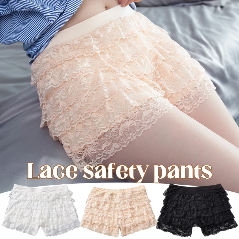 Women Summer Ruffle Lace Safety Short Pants Princess Lolita Elastic Waist Casual Layered Panties Underwear safety shorts safety pants