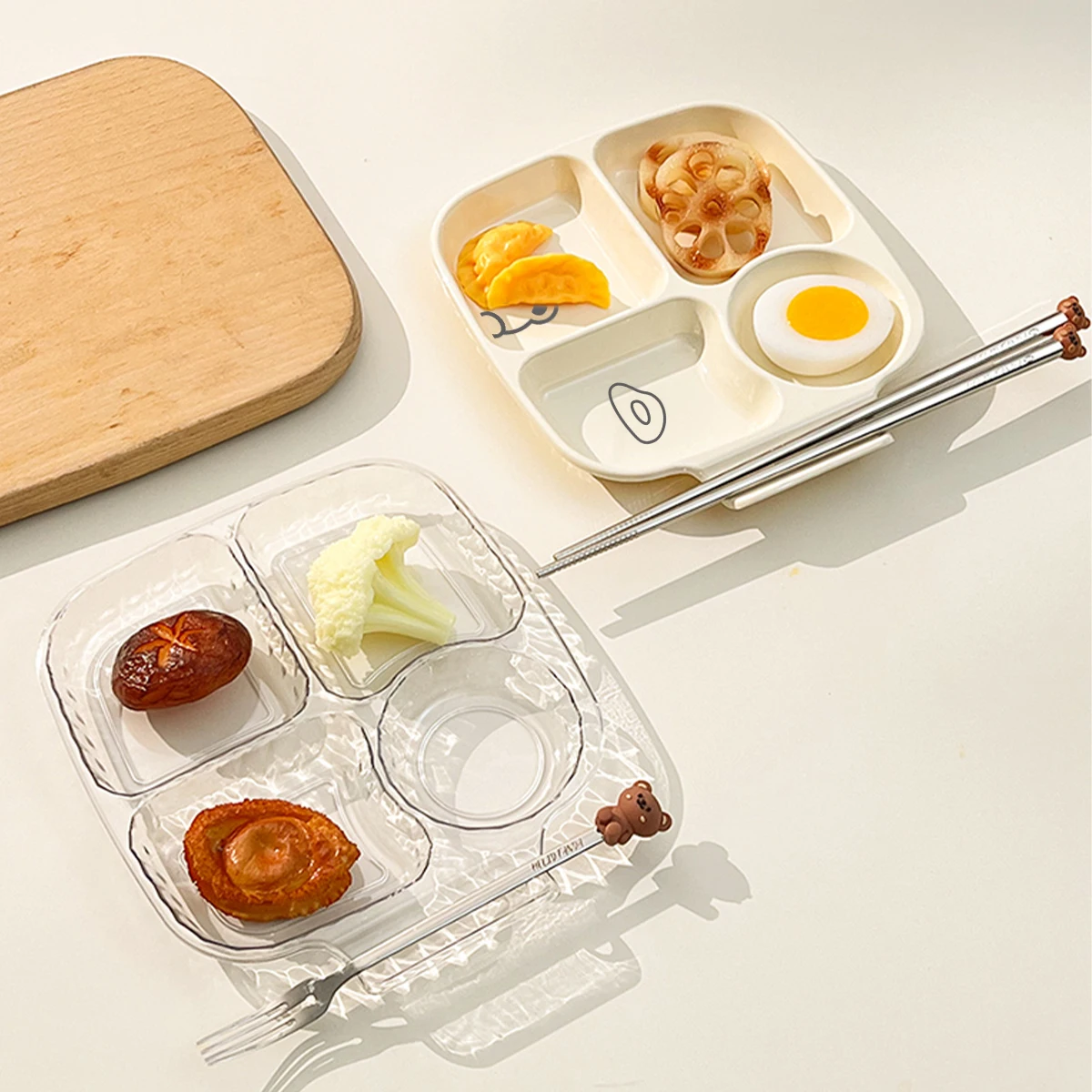Square Plastic Divided Dinner Plate Portion Control Food Plate Stackable Salad 4 Compartments Fat Reducing