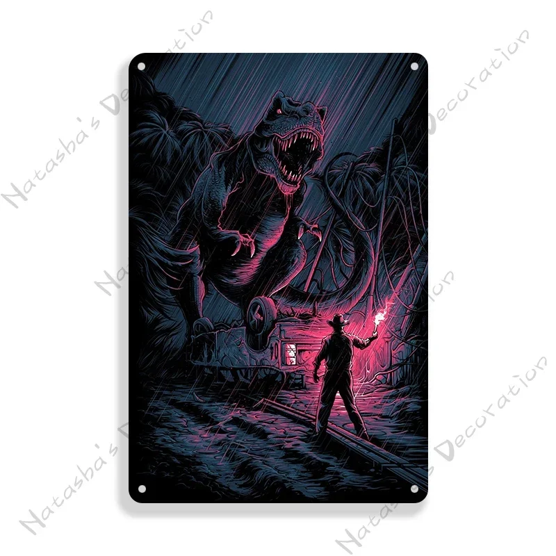 Jurassic Park Logo Targa in Latta Poster Vintage Targa Decorazione da Parete per Bar Cafe Giardino Camera da Letto Ufficio Hotel 20X30 cm