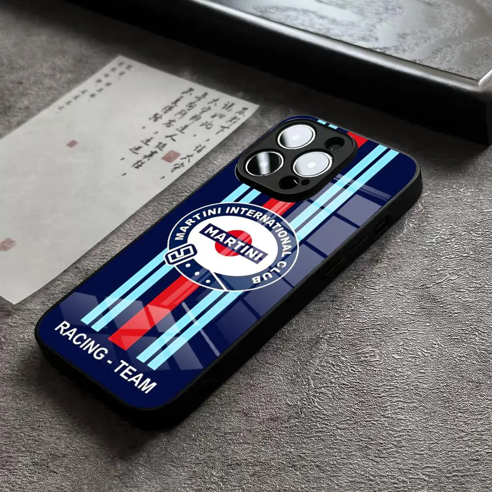 Martini Racing Horizontal Stripe Glass Back Phone Case